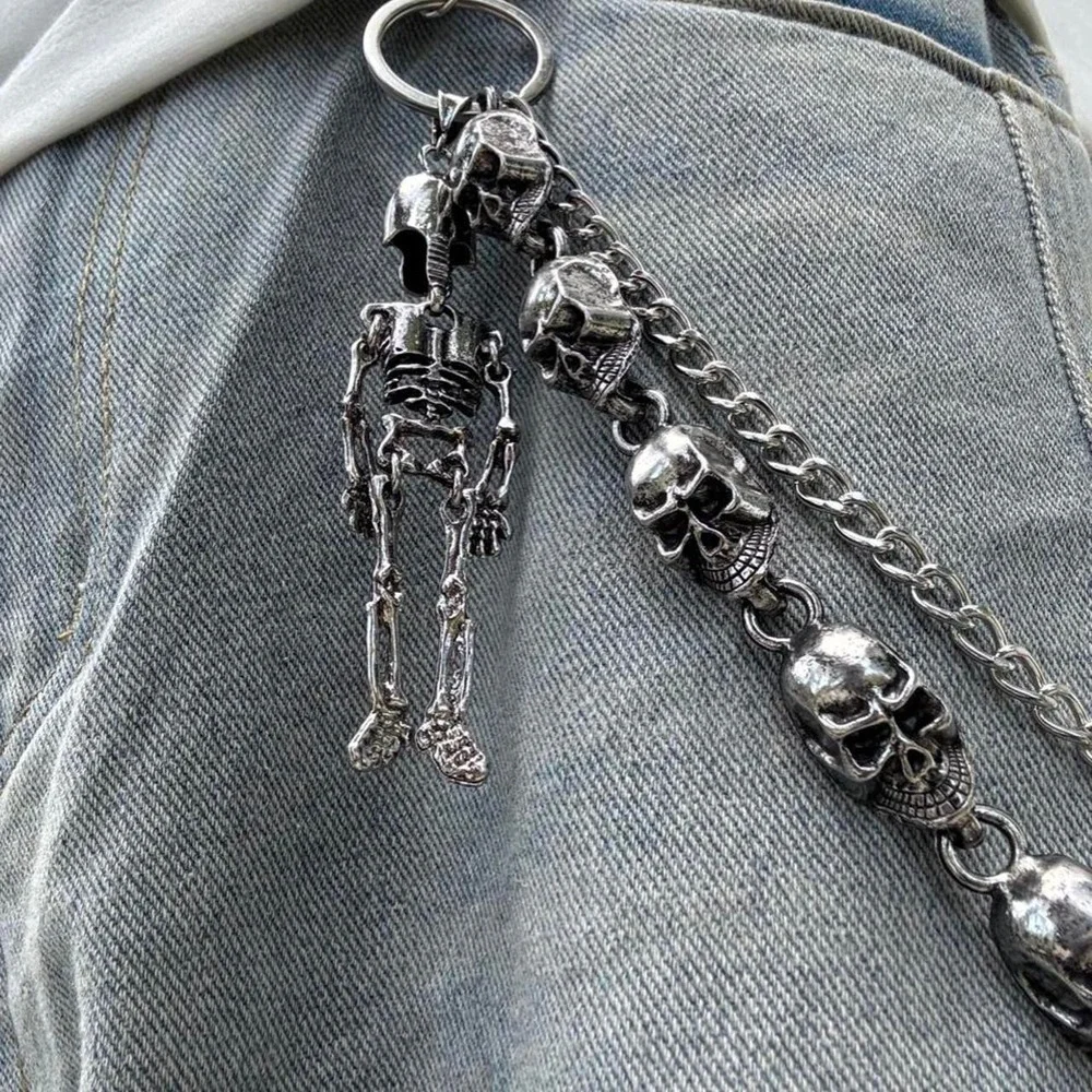 Silver Skull Charm Wallet Chain